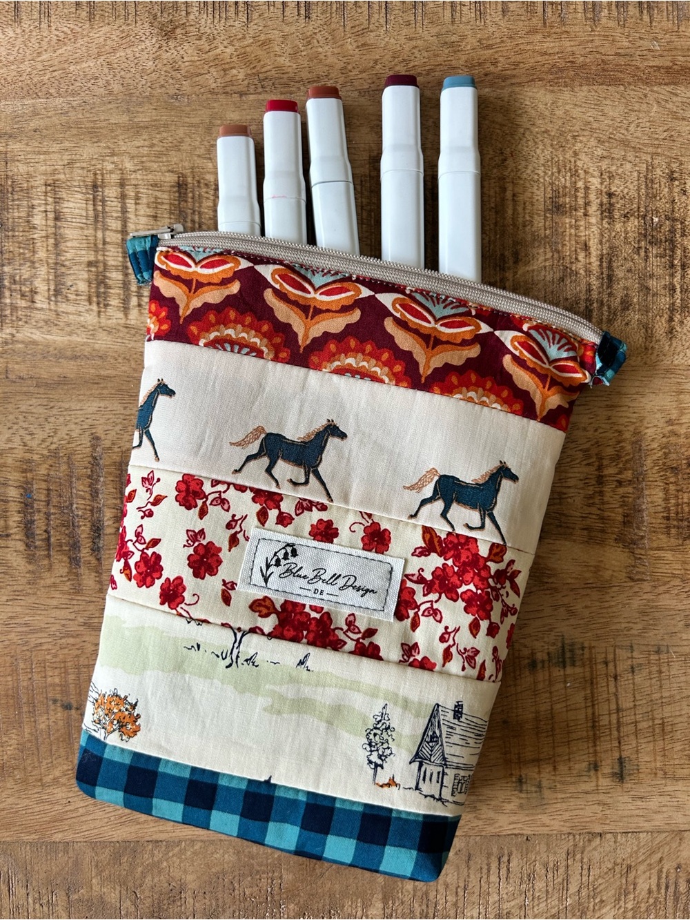 Handmade Patchwork Horse Zipper Pouch | Equestrian Makeup Bag | Cosmetic Case